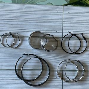 Silver tone hoop with Bali ball, Sparkle gunpowder color, thick silver tone hoop